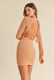 SALMON KNIT CROCHET BODYCON MINI DRESS