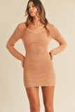 SALMON KNIT CROCHET BODYCON MINI DRESS