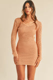 SALMON KNIT CROCHET BODYCON MINI DRESS