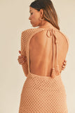 SALMON KNIT CROCHET BODYCON MINI DRESS