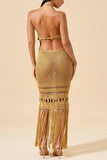GOLDEN DUNE CROCHET FRINGE DRESS