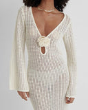 V-NECK ELEGANT FRENCH BACKLESS KNITTED BEACH MAXI
