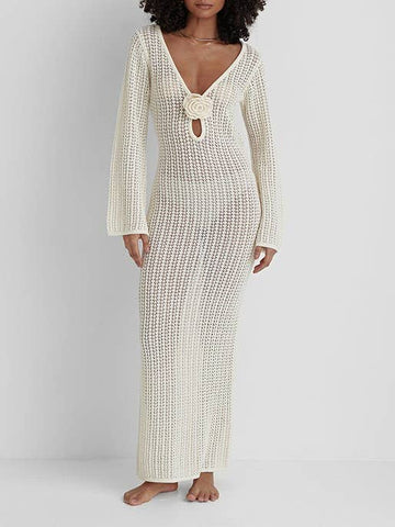 V-NECK ELEGANT FRENCH BACKLESS KNITTED BEACH MAXI