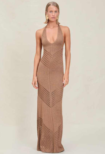 ROMA METALLIC KNIT MAXI DRESS TRUFFLE