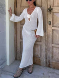 V-NECK ELEGANT FRENCH BACKLESS KNITTED BEACH MAXI