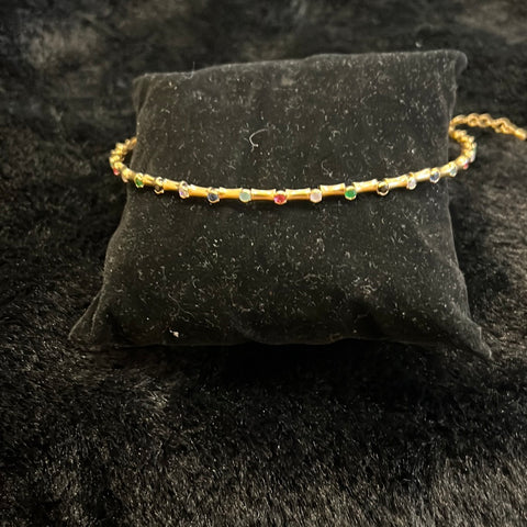 MULTICOLORED STONE CHOKER GOLD PLATED