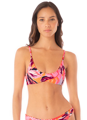 CORAL LEAFY LIBERTIES BIKINI TOP