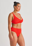 TEXTURED FRONT TWIST BIKINI TOP WARM RED