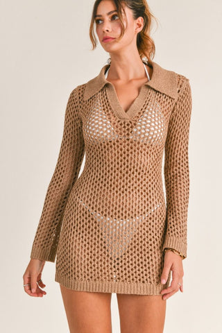 COLLARED KNIT COVER UP MOCHA