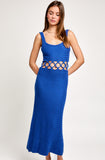 SQUARE NECK SLEEVELESS CROCHET DRESS BLUE