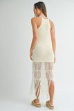 FRINGE HEM MAXI DRESS CREAM