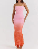 SUNSET OMBRÉ MESH TUBE MAXI DRESS