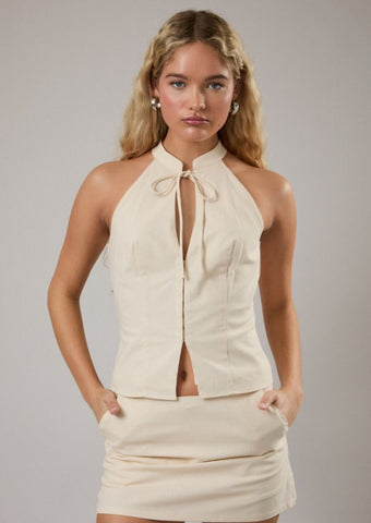 MANDARIN COLLARED HALTER SKORT SET