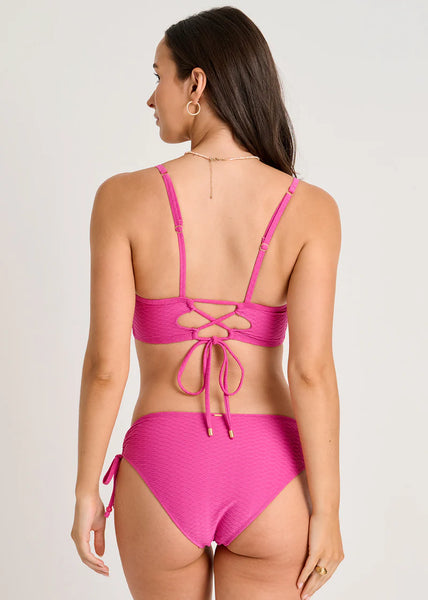 TEXTURED CLASSIC BIKINI BOTTOM WITH SIDE TIES PEONY PINK