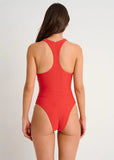 TEXTURED RACERBACK EXTRA HIGH-LEG ONE PIECE RED TULIP