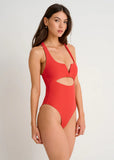 TEXTURED RACERBACK EXTRA HIGH-LEG ONE PIECE RED TULIP
