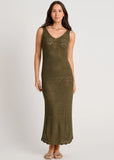 OPEN WORK CROCHET COVER UP MAXI DUSTY OLIVE