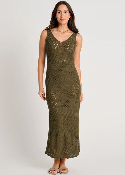OPEN WORK CROCHET COVER UP MAXI DUSTY OLIVE