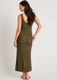 OPEN WORK CROCHET COVER UP MAXI DUSTY OLIVE