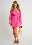 COTTON COVER-UP WRAP DRESS BRIGHT FUSHIA