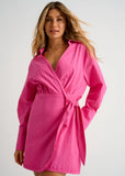 COTTON COVER-UP WRAP DRESS BRIGHT FUSHIA