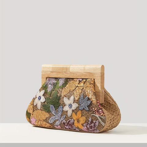 FLOWER SEQUINS CLUTCH BAG