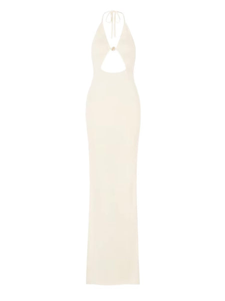 IVORY SEXY KNIT HALTER MAXI