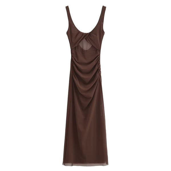 CHOCOLATE MESH MIDI DRESS