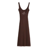 CHOCOLATE MESH MIDI DRESS