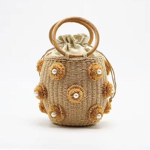 HANDMADE EMBELLISHED STRAW BAG