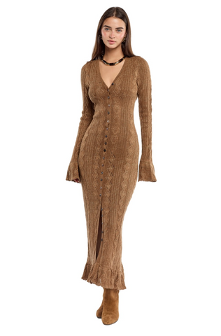 GRETTA RUFFLE ESPRESSO DRESS