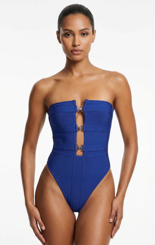 LEILA HIGH LEG ONE PIECE BLUE