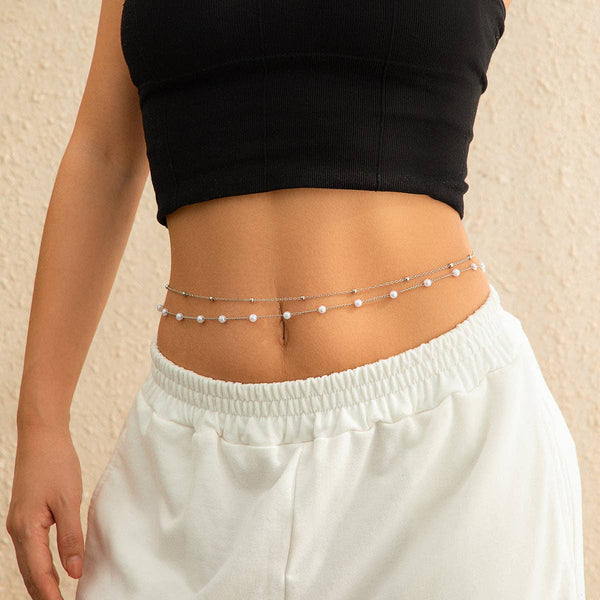 Sexy Pearl Double Layers Waist Chain Silver