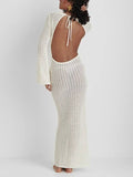 V-NECK ELEGANT FRENCH BACKLESS KNITTED BEACH MAXI