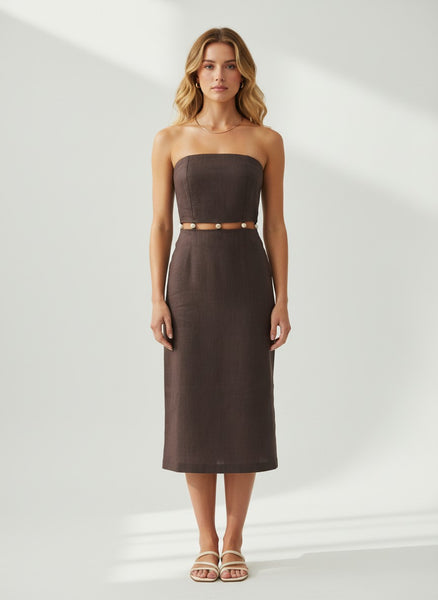 COVE MIDI DRESS BROWN