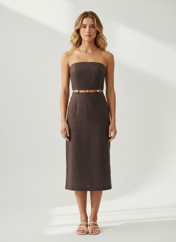 COVE MIDI DRESS BROWN