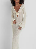 V-NECK ELEGANT FRENCH BACKLESS KNITTED BEACH MAXI