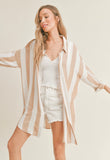 NEW BREEZE STRIPED LONG SHIRT TAUPE